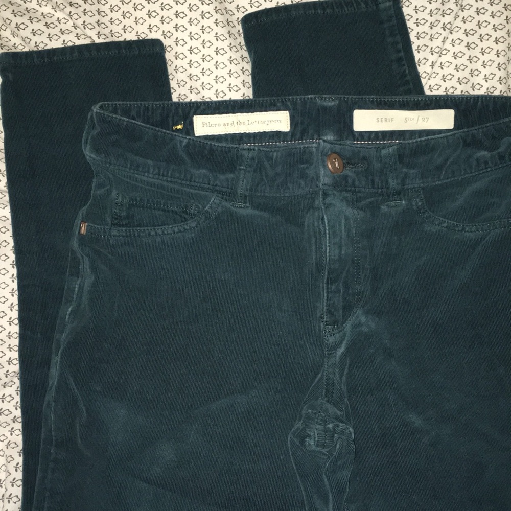 Pilcro & the Letterpress dark teal skinny corduroy